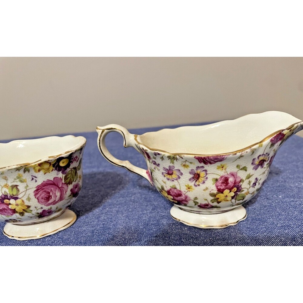 Vintage James Kent Ltd Longton Rapture Pattern #3007 Creamer And Sugar Bowl - Picture 4 of 11